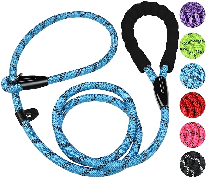 Dog Leash, 6 FT Slip Lead Dog Leashes, Durable Premium Quality Strong Training Rope Slip Leash with Comfortable Padded Handle and Highly Reflective Threads for Small Medium and Large Dogs, (Blue) by BOOEUDI