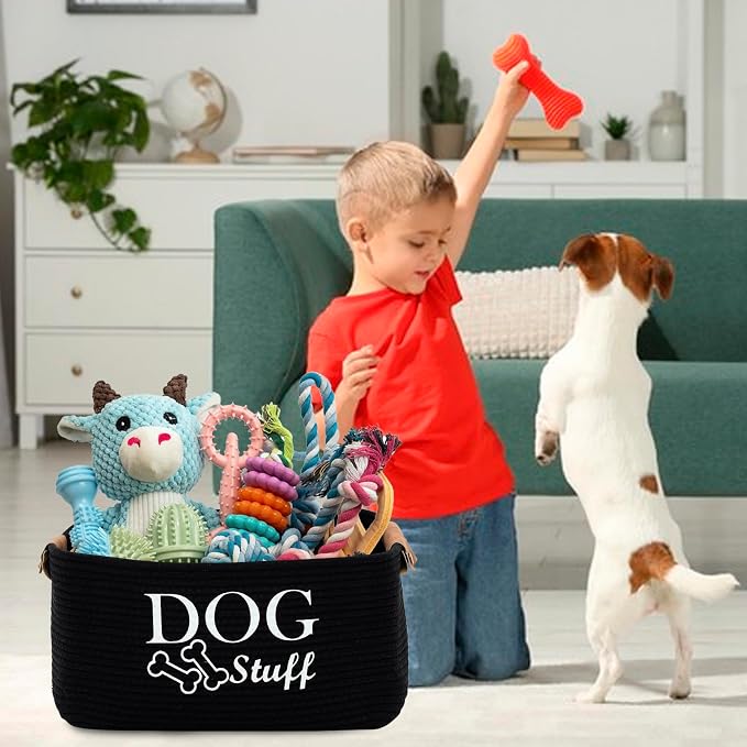 Geyecete Square Dog toy basket storage Cotton Rope Storage Basket Pet/Pet Toy And Accessory Storage Bin Doy Toy Box-Black - Image 6