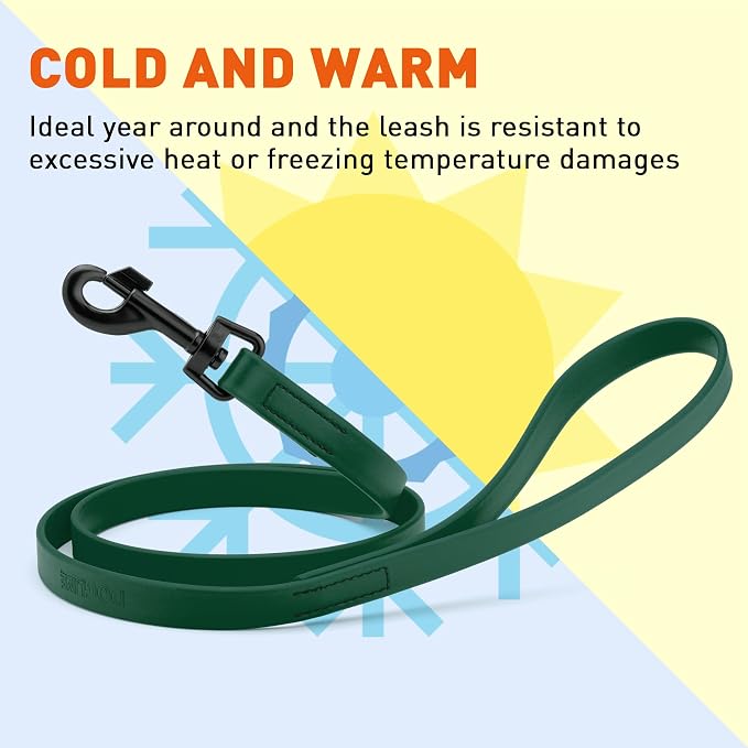 Dogline Biothane Waterproof Dog Leash Strong Coated Nylon Webbing with Black Hardware Odor-Proof Easy to Clean High Performance for Small or Large Dogs Made in USA 4 or 6 ft Lead, Hunter Green - Image 8