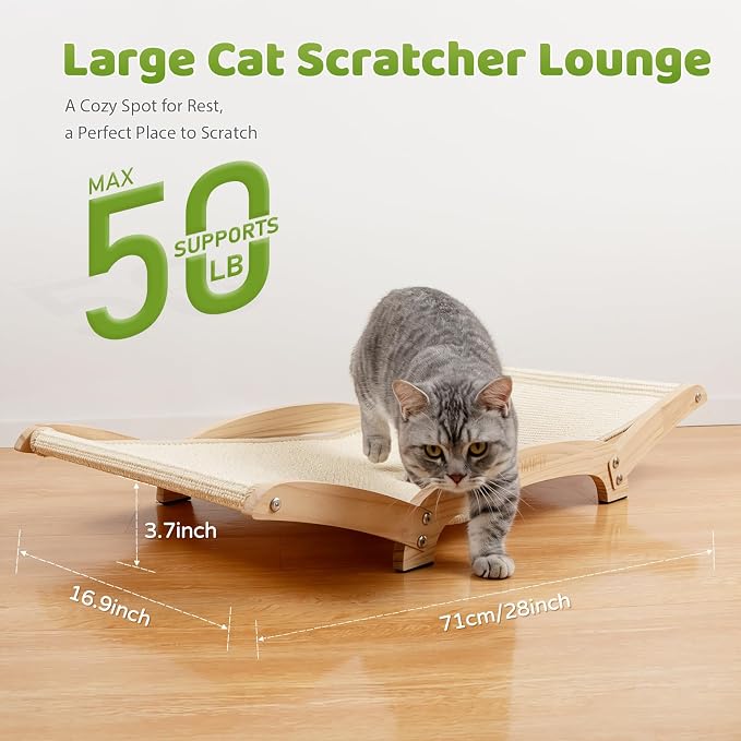28" Extra Large Cat Scratcher Bed, Natural Sisal Lounge Cat Furniture | Scratch & Rest Design with Wooden Frame, Natural Sisal Scratching Surface, Cozy Lounge Chair for Indoor Cats - Image 3