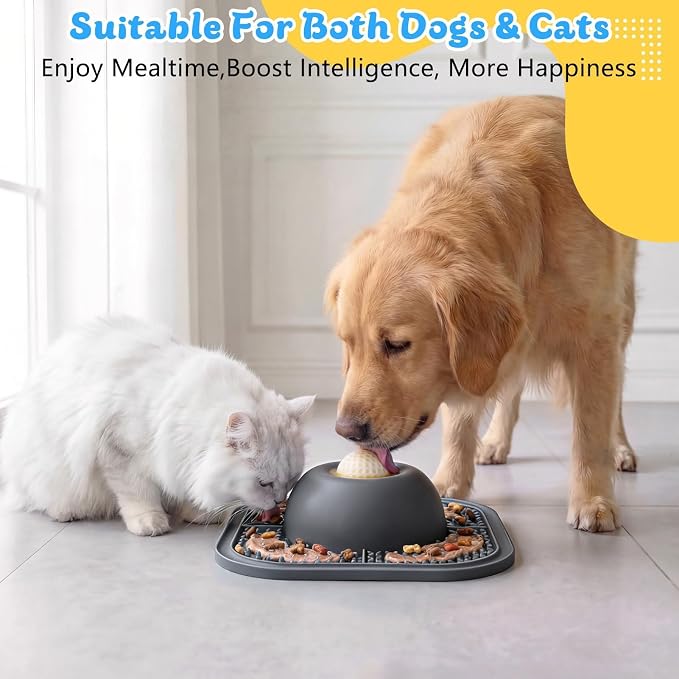 Slow Feeder Dog Bowls & Lick Mat for Liquid and Thick Treat, Anti-Slip Dog Lick Bowl with Interactive Rolling Ball, 5/6 Cup Pup Licking Toy for Large Medium Small Dogs and Cats Gray - Image 4