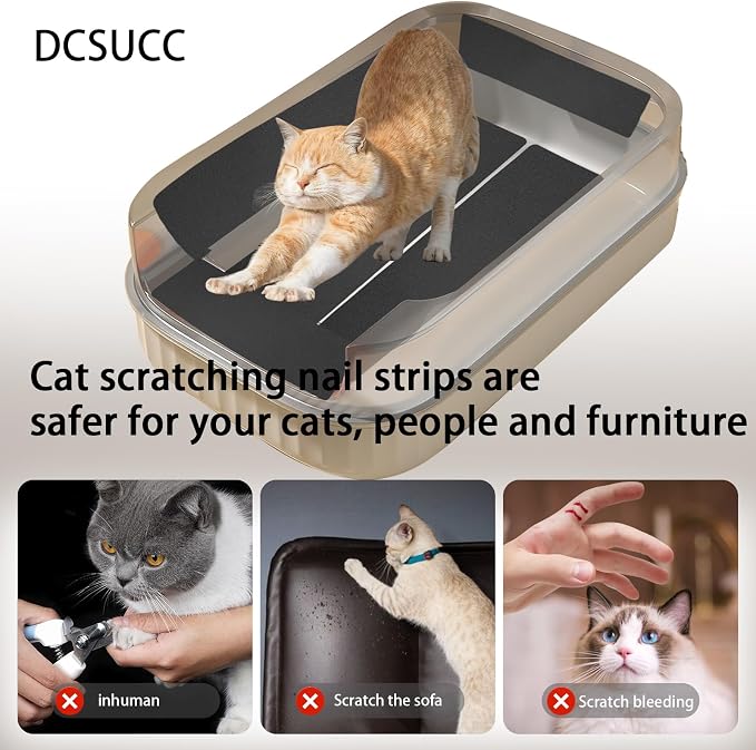 Cat Nail File Scratching Strips - 6 Pcs Cat Scratcher Liner for Litter Box, 3 Pairs Peel Stick Cat Strips in Different Sizes - Recommended for Litter Box Use (Black) - Image 2