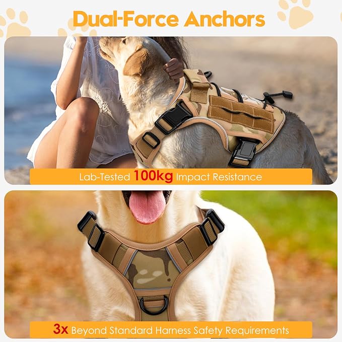 Heavy-Duty Tactical Dog Harness for Large Dogs, No Pull Adjustable Reflective Pet Vest with Molle System, K9 Military-Grade Control for Service Training, Outdoor & 10+ Breeds, Desert Camo, Medium - Image 4