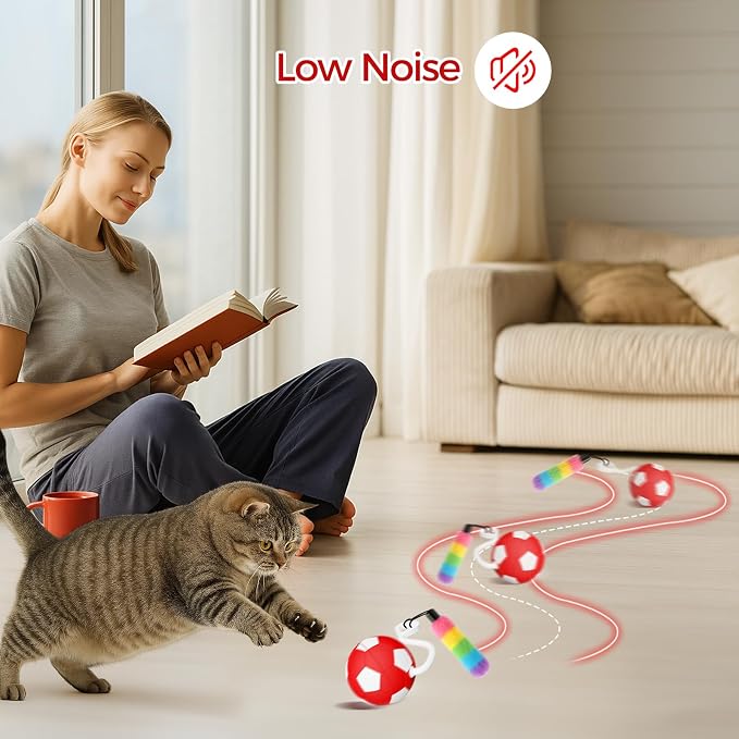 VIWIK Interactive Cat Toys for Indoor Cats, Automatic Motion Activated Kitten Ball Toy, Moving Stimulation Cat Toys for Bored Indoor Adult Cats, Low Noise Fast Rolling Moving Ball Red - Image 8