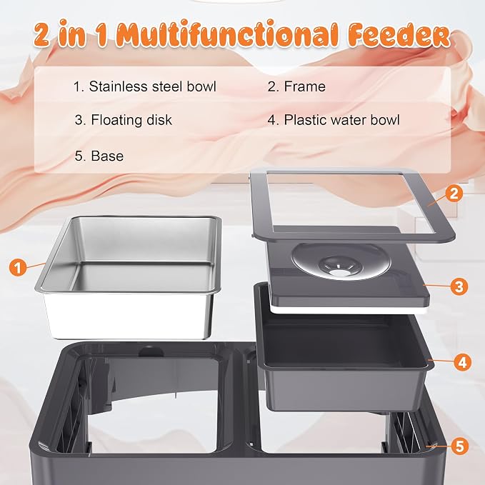 Decflow 2-in-1 Elevated Dog Bowls with 4 Height Adjustable Raised Stand | 304 Stainless Steel Dog Food Bowl, No Spill Water Bowl, DIY Stickers, Anti-Slip Pet Feeder Set for Small, Medium & Large Dogs - Image 4