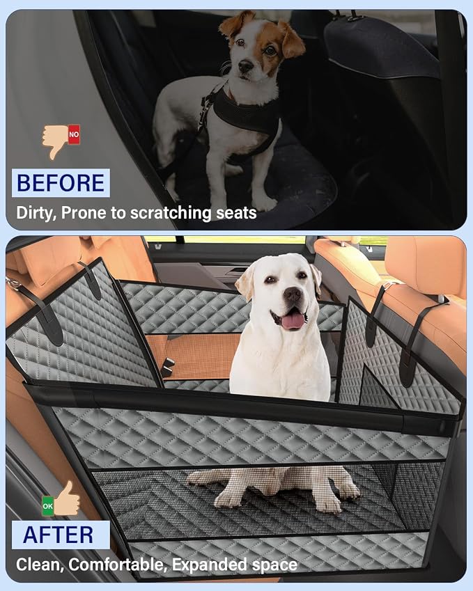 Instraella Dog Car Seat for Large Dogs, Hard Bottom Half Back Seat Extender | For Medium & Large Dogs, Fits Cars, SUVs & Trucks, Waterproof & Non-Slip with Mesh Windows, Leash Slot & Room for a Passenger - Image 7