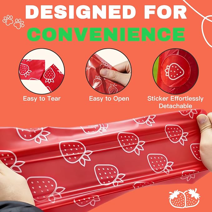 Strawberry Scented Dog Poop Bags- 24 Rolls 360 counts Leak Proof | Extra Large 13x9 Inch Red Dog poop bags rolls with Dispensers, Fragrance Bags for Dogs Walking and Cat Litter - Image 3