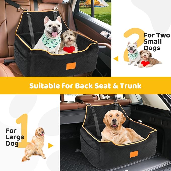 XIEEAOZEE Dog Car Seat for Large/Medium Dog, Booster Seat for Dogs Under 55Lbs or 2 Small, Detachable and Washable Travel Pet Seat with Thick Cushion and Storage Pockets (Black) - Image 5