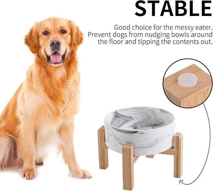 Raised/Elevated Ceramic Dog Bowl for Small Medium Sized Breeds,Dog Food Water Bowl with Stand,6 in Non Slip Heavy Pet Feeding Dish 3.6 Cups/ 850 ml /28 OZ Marble Grey - Image 4