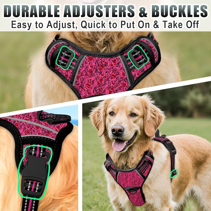 BARKBAY No Pull Dog Harness Large Reflective Dog Harness with Front Clip and Easy Control Handle for Walking Training Running with ID tag Pocket(Pink/Black,L) - Image 8
