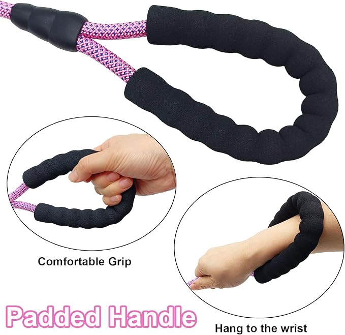 MayPaw 3FT Heavy Duty Rope Dog Leash, 6/8/10/12/15/20FT Nylon Pet Leash with Soft Padded Handle, Thick Lead Leashes for Large Medium Dogs Walking Training (Pink-Blue dot, 1/2" * 3') - Image 3