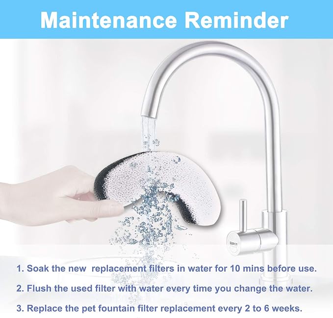 Cat Water Fountain Filter Replacement 6pcs Cat Fountain Filter Arc-shaped Washable Pet Fountain Filters with Triple Filtration System Activated Carbon for 1.8L HAPUP Dog Water Fountain - Image 6