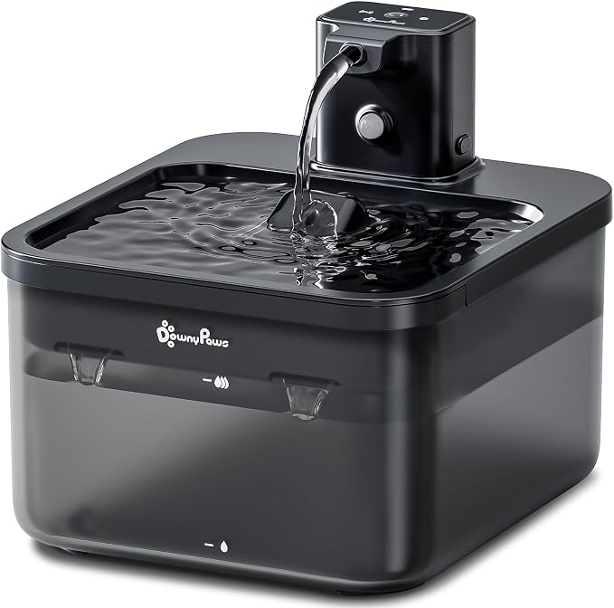 DownyPaws Cat Water Fountain Cordless, Pet Fountain, 84oz/2.5L, Black | Wireless Cat Drinking Water Fountains for Cats Indoor, Fursink , Battery Operated, Motion Sensor, Ultra Quiet Pump, BPA-Free by DownyPaws