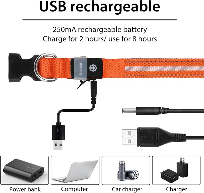 MASBRILL Led Dog Collar, Rechargeable Water-Resistant Flashing Glowing Night Safety Adjustable Illuminated Collar - Image 6