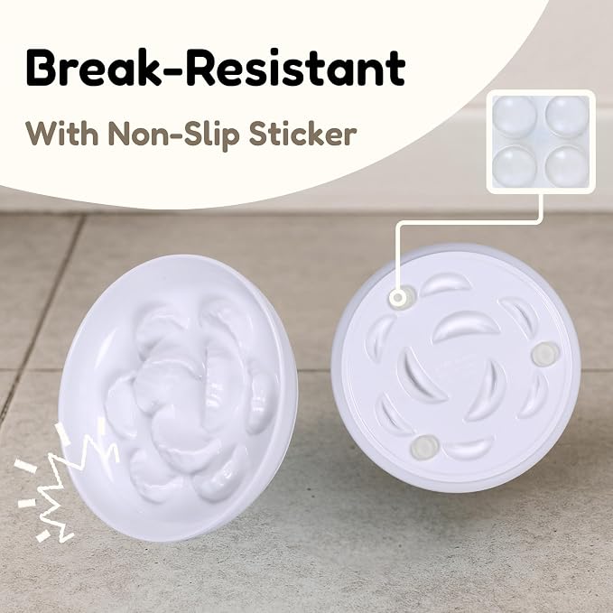 Melamine Cat Slow Feeder Bowl for Dry & Wet Food - Unbreakable Cat Food Plates for Slow Eating - Cute Puzzle Feeder - Whisker Friendly & Dishwasher Safe & Non SlipDesign - （White, 6.3" W*1.7H） - Image 6