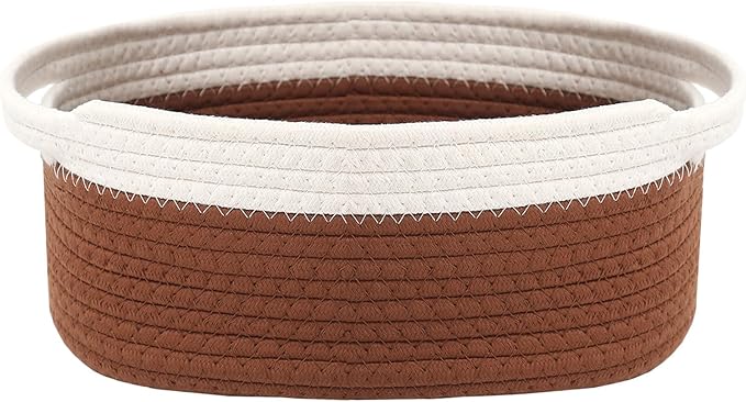 JMvicyroam Small Woven Basket, Empty Gift Basket, White&Brown/1 Pack | Small Gift Basket, Cotton Rope, 12 x 8 x 57 in, Handles, Includes Ribbon and Bag, Birthday Gift Basket by JMvicyroam