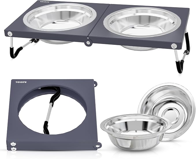 Upgraded Raised Cat Bowls,Elevated Bowls for Indoor Cats with Height Stand,Non-Slip Stainless Steel Cats Bowl,10° Tilted Cat Food Bowls (Grey Collapse, 1Pack) by Tolopu