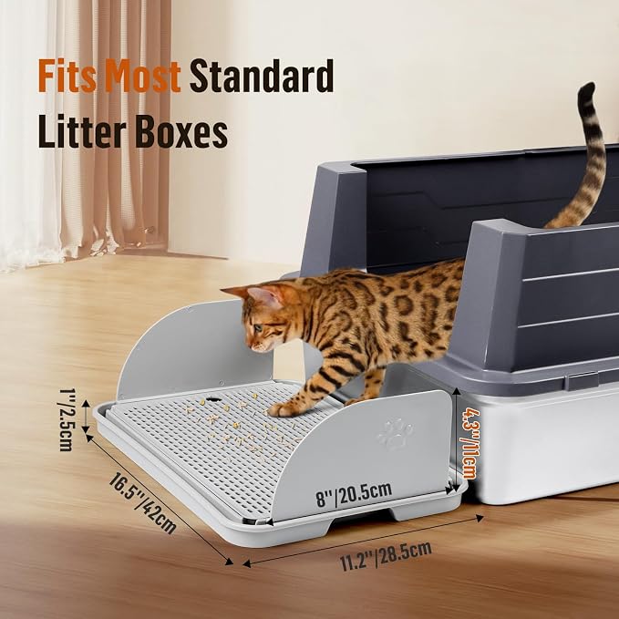 Cat Litter Box Step, Cat Step with Detachable Splash-Proof Baffles, Grey | Litter Box Ramp with Filter Function, Litter Catcher for Kittens & Elderly Cats, Non-Slip Cat Litter Mat Pedal, Easy to Clean - Image 2