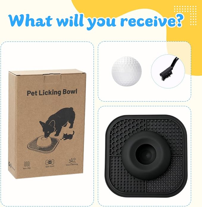 Slow Feeder Dog Bowls & Lick Mat for Liquid and Thick Treat, Anti-Slip Dog Lick Bowl with Interactive Rolling Ball, 5/6 Cup Pup Licking Toy for Large Medium Small Dogs and Cats Black - Image 8