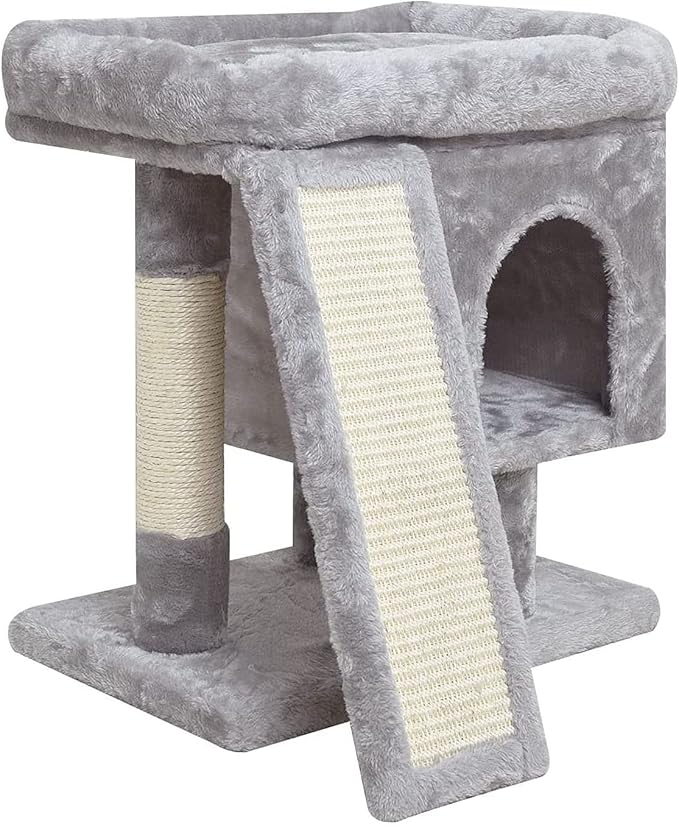 SYANDLVY Small Cat Tree for Indoor Cats, Cat Tower with Scratching Post, Modern Activity House for Large Cats, Condo with Board, Kittens Cave (Light Grey) by SYANDLVY
