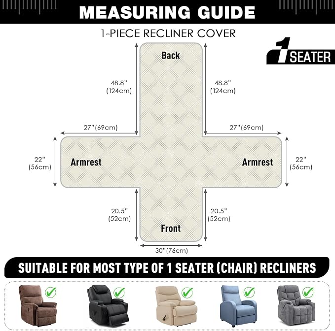 TAOCOCO 100% Waterproof Recliner Chair Cover, Recliner Covers for Recliner Chair with Pocket, Non Slip Reclining Chair Cover Furniture Protector for Kids, Pets(30'', Black-Velvet) - Image 3