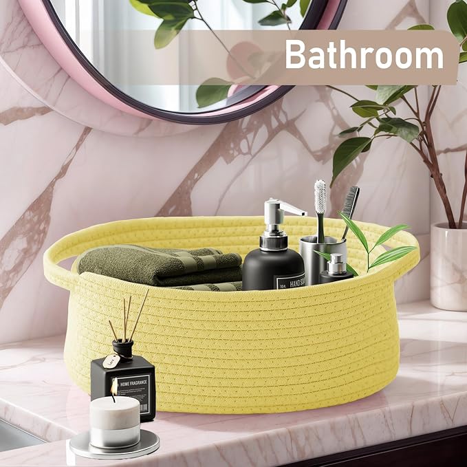 JMvicyroam Small Woven Basket, Empty Gift Basket, Yellow/2 Pack | Small Gift Basket, Cotton Rope, 12 x 8 x 40 in, Handles, Includes Ribbon and Bag, Birthday Gift Basket - Image 8