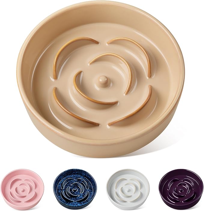 vancasso Ceramic Slow Feeder Dog Bowls, 0.6 Cup Puzzle Dish for Small Breed | Maze Dog Food Bowl for Fast Eaters, Slow Feeding Design for Small Dogs and Cats, Promotes Healthy Eating Habits, Khaki by vancasso