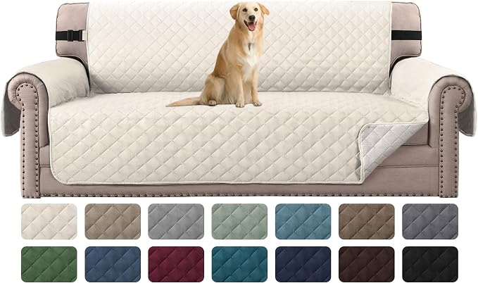 H.VERSAILTEX Reversible Couch Cover for 3 Cushion Cover Pet Friendly Sofa Cover for Dog Washable Furniture Protector Water Resistant Slipcover with Non Slip Elastic Strap(Sofa, Ivory/Beige) by HVERSAILTEX
