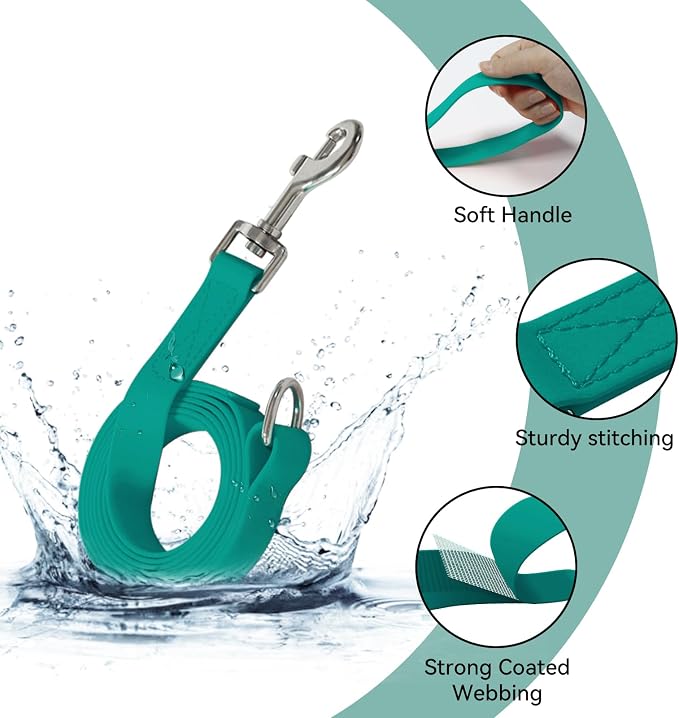 Waterproof Dog Leash, 5/6 FT Durable Odor-Proof Dog Leashes with Strong Metal Hooks Fits Small Medium or Large Dogs (Emerald Green, 6FT - 1 inch Width) - Image 2