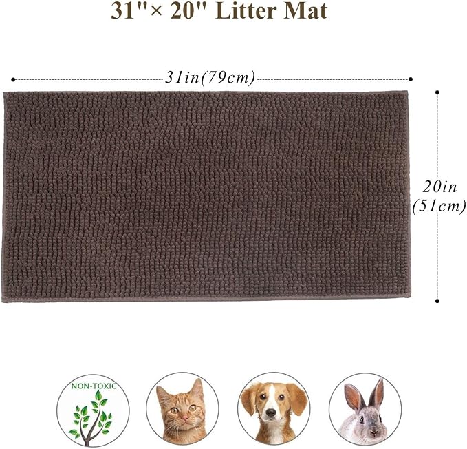 VIVAGLORY Cat Litter Mat Softgrip Litter Trapping Mat, 31"× 20", Brown | Litterbox Rug Box Catcher for Indoor & Floor, Easy Clean Washable Less-Mess Waterproof for Cat - Image 5