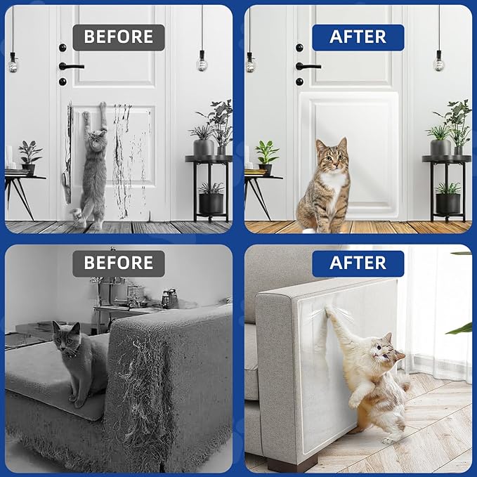 TOOSOFt Anti Cat Scratch Furniture Protector Clear Vinyl 196.9"x16.5" | Couch Protector from Cat Claws Thicken - Single Sided Sticky Flexible Dog Tape for Furniture, for Couch Corner Door Walls Bed - Image 5