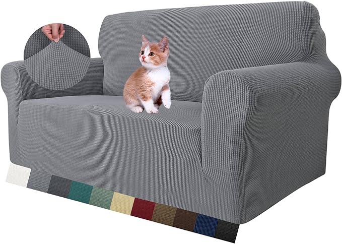MAXIJIN Stretch Loveseat Sofa Slipcovers 1 piece Love Seat Couch Covers for 2 Cushion Couch Non Slip Sofa Cover Washable Dog Cat Proof Furniture Protector Pet Friendly (Loveseat, Light Gray) by MAXIJIN