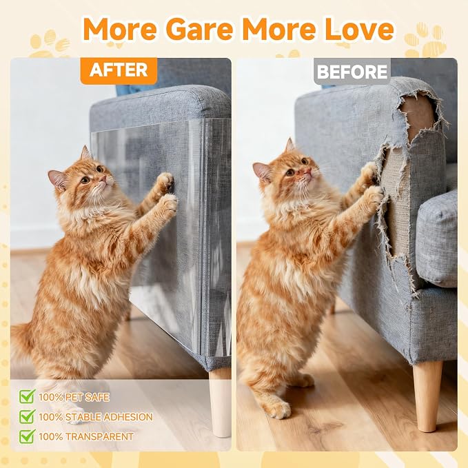 Anti Cat Scratch Furniture Protector Clear Furniture Protectors from Cats Scratching Large Size 197''x 12''for Sofas Chairs Leather Couch Protector from Cat Claws for Doors Cat Scratch Deterrent Tape - Image 3