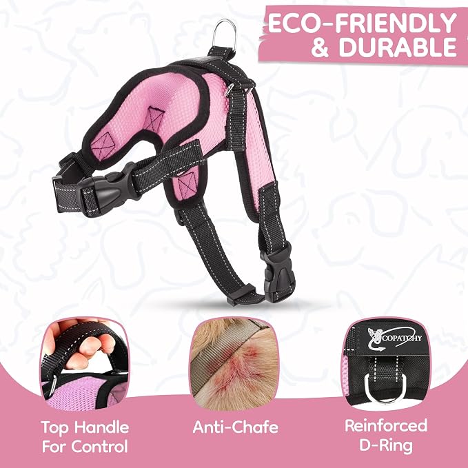 No Pull Reflective Adjustable Dog Harness With Handle- Comfortable Soft All Weather Mesh, Easy On Puppy Harness For Small Medium and Large Dogs (Pink) Large - Image 4