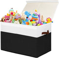 Large Toy Storage Box with Lid, Toy Chest Bin Boxes Basket with Dividers | Sturdy Toy Organizer Bin for Kids, Boys, Girls, Nursery, Living Room, Bedroom, Playroom 25"x13" x16" (Black and White) by Gowee