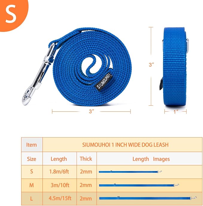Strong Durable Nylon Dog Training Leash, 1 Inch Wide Traction Rope, 6 ft 10ft 15ft Long, for Small and Medium Dog (Blue, 6 Feet) - Image 2