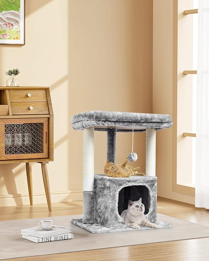 SYANDLVY 27IN Cat Tree for Indoor Cats Large Adult, Modern Activity Tower | Scratching Posts, Condo with Plush Perch, Climbing Stand with Spring Ball for Play, Grey - Image 2