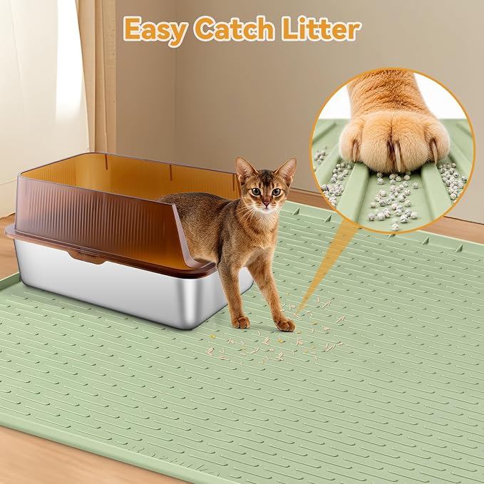 Silicone Cat Litter Mat 70"x45" Cat Mat for Litter Box, Green | Extra Large Cat Litter Trapping Mat, Non-slip, Foldable, Waterproof Pet Mat with Raised Edge, Rubber Mat for Floor - Image 4