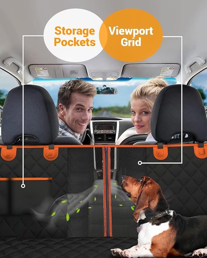 Dog Car Seat Cover, 600D Heavy Dute Car Seat Cover for Dogs Pets, 100% Waterproof Anti-Scratch Nonslip Dog Hammock for Cars, Seat Covers Protector with SeatBelt for Sedan SUV Truck Standard Oran&Black - Image 3