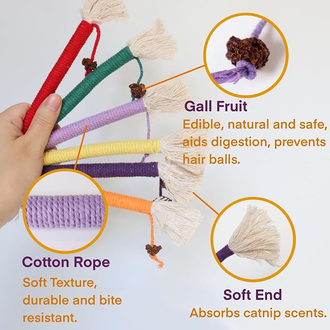 Kitten Toys, Cat Chew Toy for Teeth Cleaning, Catnip Rope Toys for Indoor Kittens, Interactive Cat Nip Teething Toys for Cats, Kitty Kicker Toy, 6 Pack (Plus 3 Pouches of Catnip) - Image 5