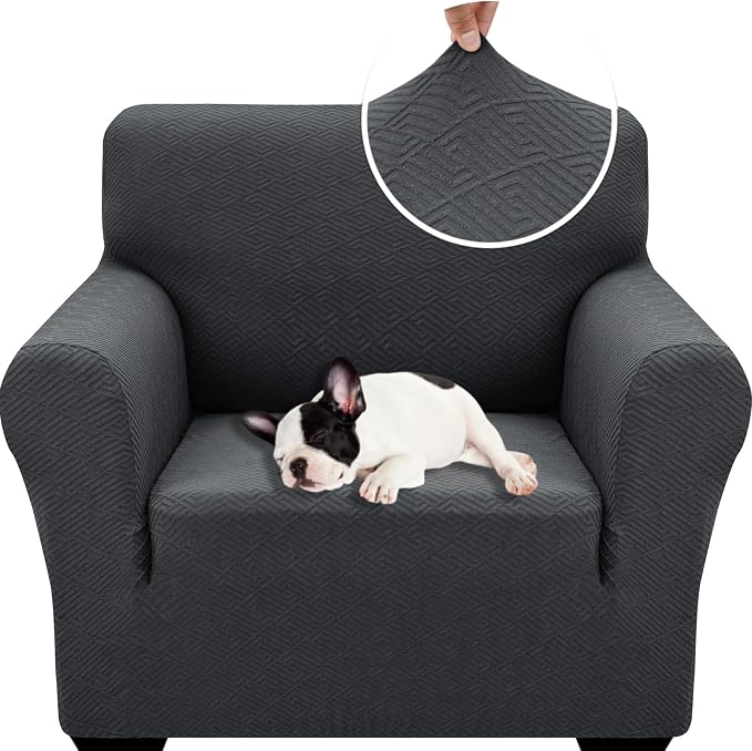 XINEAGE Stretch Jacquard Armchair Cover, Non Slip Sofa Slipcover for Dog | High-Stretch Fabric. Wear-Resistant, Pet Friendly. Easy Install & Washable for Living Rooms, Offices.Dark Gray by XINEAGE