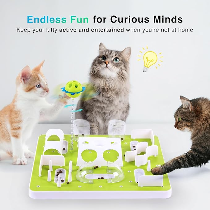 ALL FOR PAWS Interactive Cat Puzzle Feeder, Slow Feeder with Teaser Ball, Treat Maze Feeder & Brain Toy, Mentally Stimulating Enrichment Toy for Kittens & Indoor Cats - Image 8