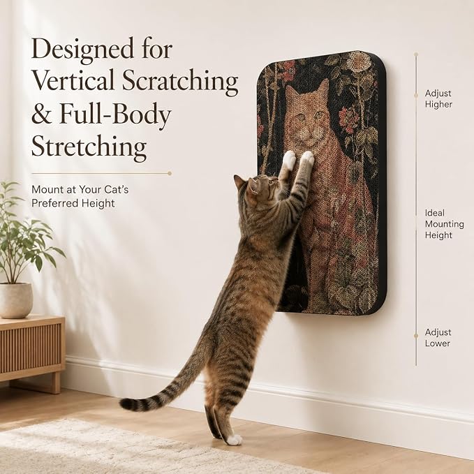 Cat Wall Scratcher, Art Cat Scratching Board for Indoor Cats | Wall Mounted Cat Scratch Pad, Water-Based Ink, Hook&Loop Strips, Floor or Wall Use, 16.7x11x1 Inch, Orange cat - Image 7