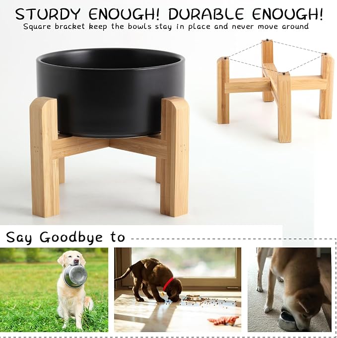 Petygooing Black Elevated/Raised Ceramic Dog Bowl for Medium and Large Breeds, Dog Food Water Dish with Stand,Pet Feeding Bowl with Anti Slip Rubber Large Dogs(1800ml 7.6 Cups) - Image 2