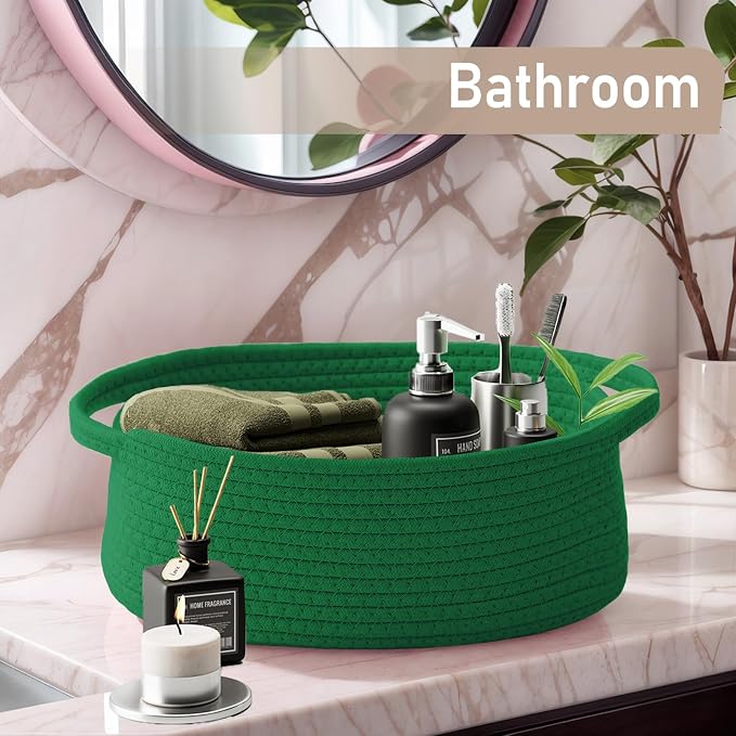 JMvicyroam Small Woven Basket, Empty Gift Basket, Green/1 Pack | Small Gift Basket, Cotton Rope, 12 x 8 x 18 in, Handles, Includes Ribbon and Bag, Birthday Gift Basket - Image 8