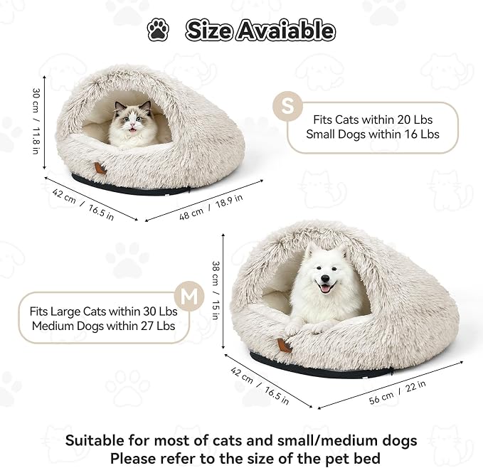 YooxArmor Round Covered Cat Bed Cave Dog Bed for Small Medium Pets,Brown,S | Cozy,Washable,Windproof,Hooded Cat Bed Cave,Self Warming Anti-Anxiety House with Fluffy Cover - Image 7