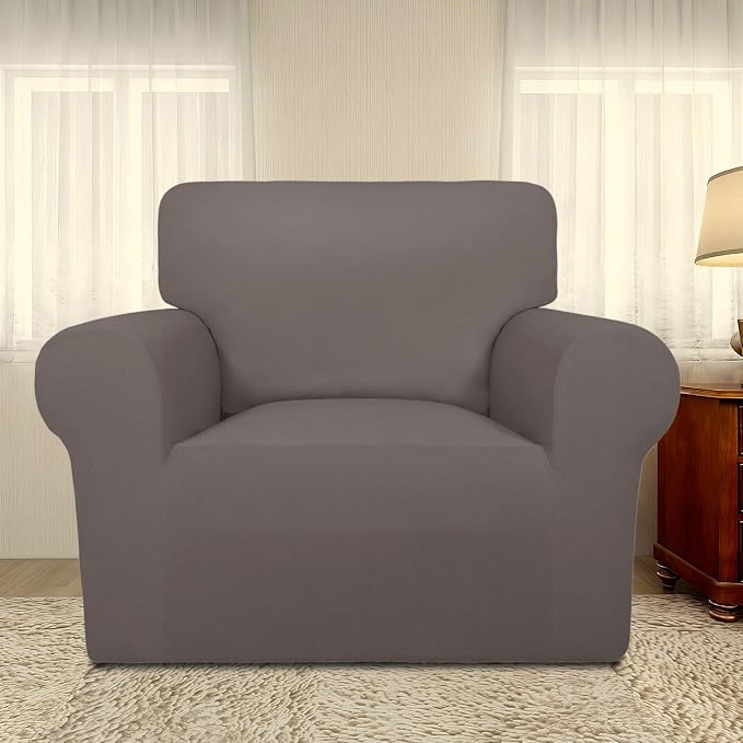 PureFit Super Stretch Chair Covers Fleece Couch Covers for Sofa Taupe | 1-Piece Spandex Couch Cover Soft Couch Protector, Sofa Cover Washable with Non Skid Foam and Elastic Bottom for Kids, Dogs - Image 2