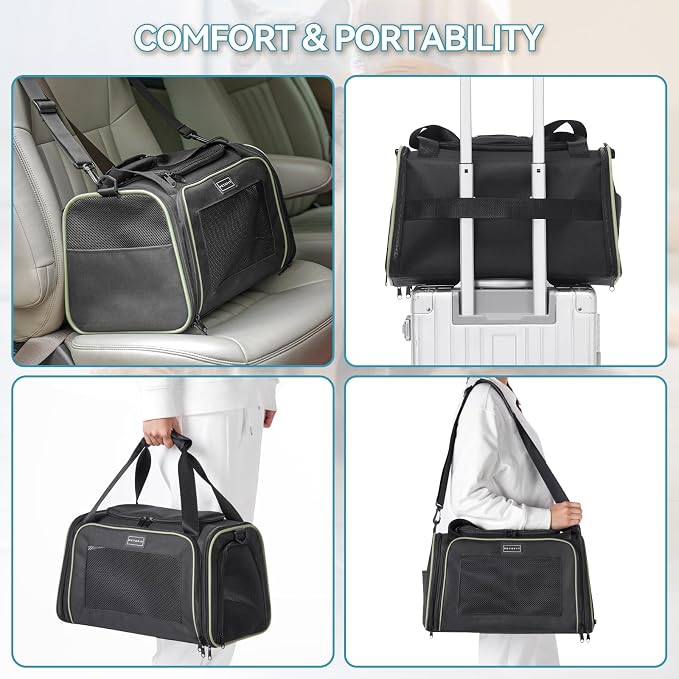 PETSFIT Pet Carrier Airline Approved with Extendable Mat, Dog Carriers for Small Dogs, TSA Approved Pet Carrier, Puppy Carrier for Small and Medium Cats Under 12 Lbs, Black | Airline Approved, Extendable Mat, TSA Approved, For Dogs & Cats Under 12 Lbs - Image 3