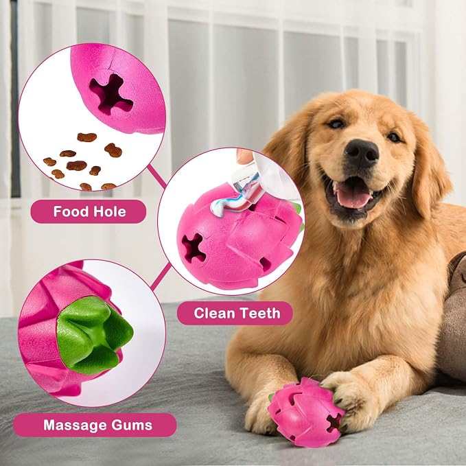 AUSCAT Dog Treat Dispensing Toys, Dispensing Puzzle Dog Toy, Rubber Dog Treat Dispenser, Interactive Stimulation Dog Food Toys, Pitaya Shape - Image 3