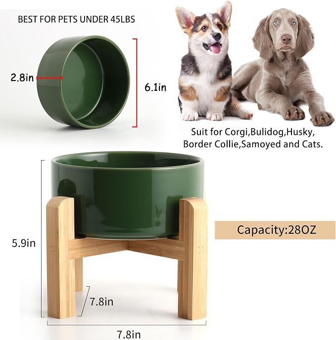 Petygooing 28 OZ Elevated/Raised Ceramic Dog Bowl for Small and Medium Breeds, Dog Food Water Dish with Stand,Pet Feeding Bowl Anti Slip Rubber for Small and Medium Dogs (3.6 Cups) Rust Green - Image 3